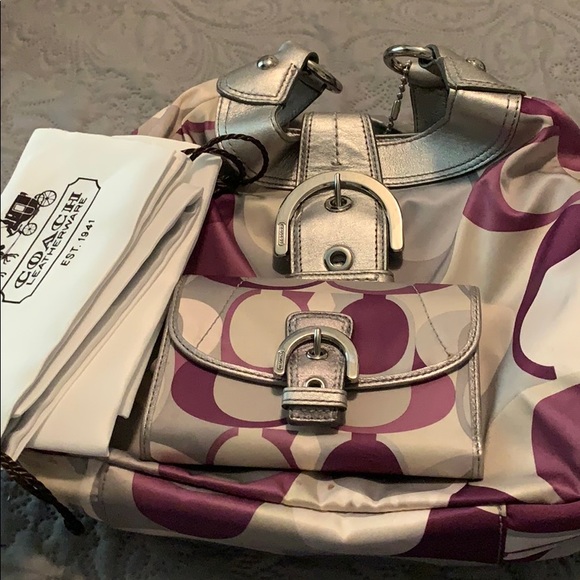 *USED* Grey and Purple Coach Bag and Wallet - Picture 1 of 9